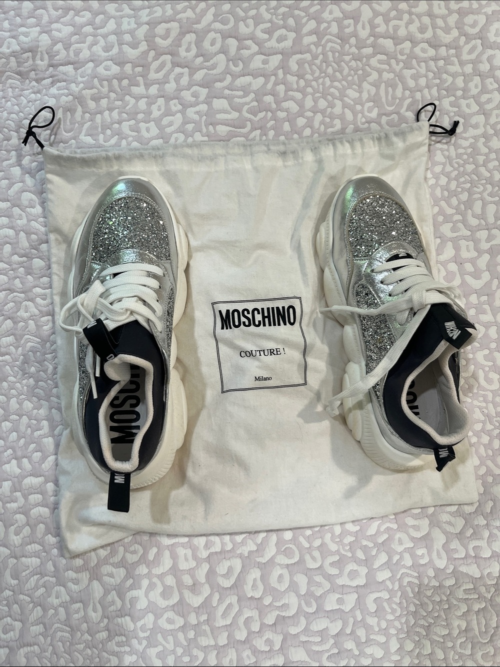 Moschino Silver Glitter & White  Sneakers